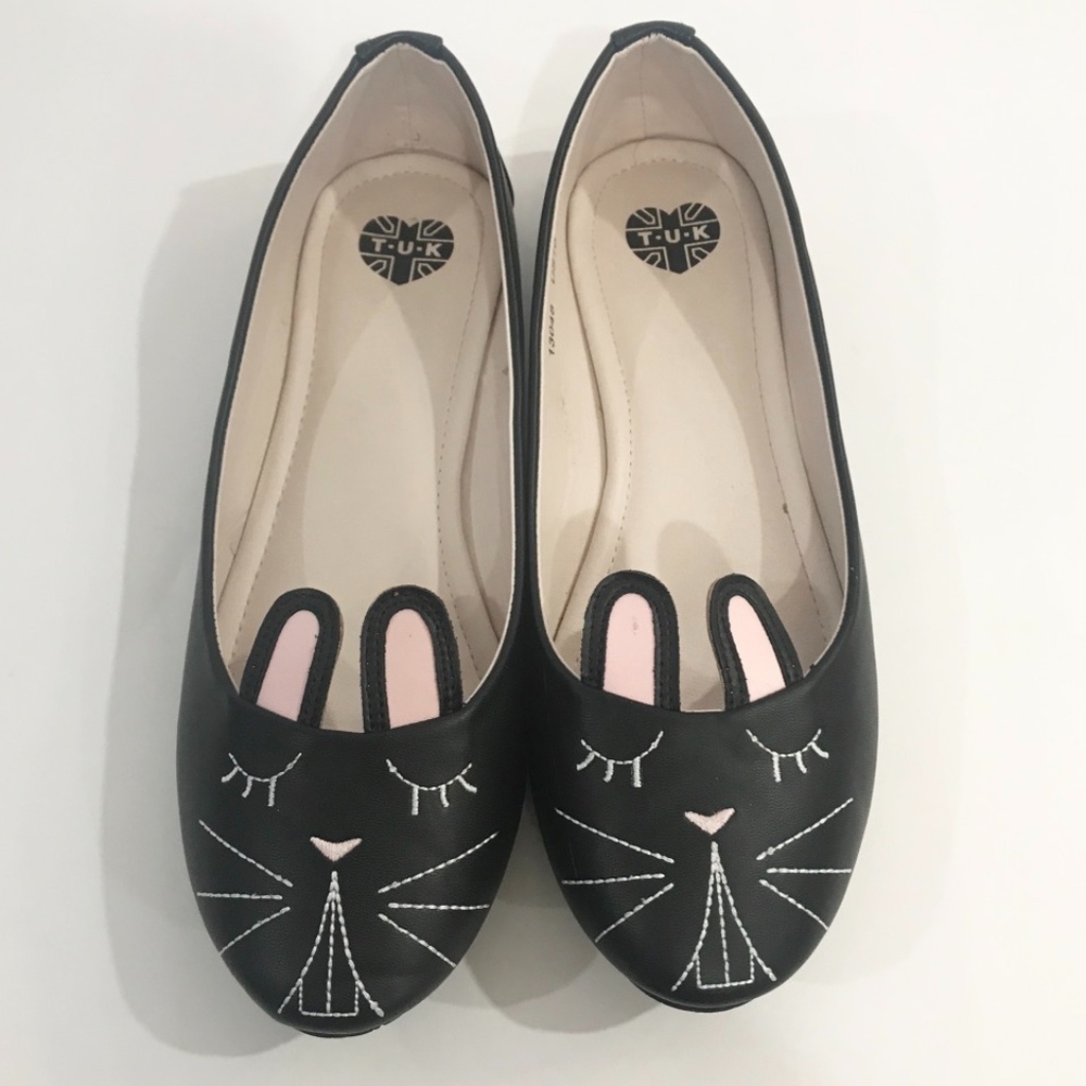 T.U.K. Black Bunny Face Flats